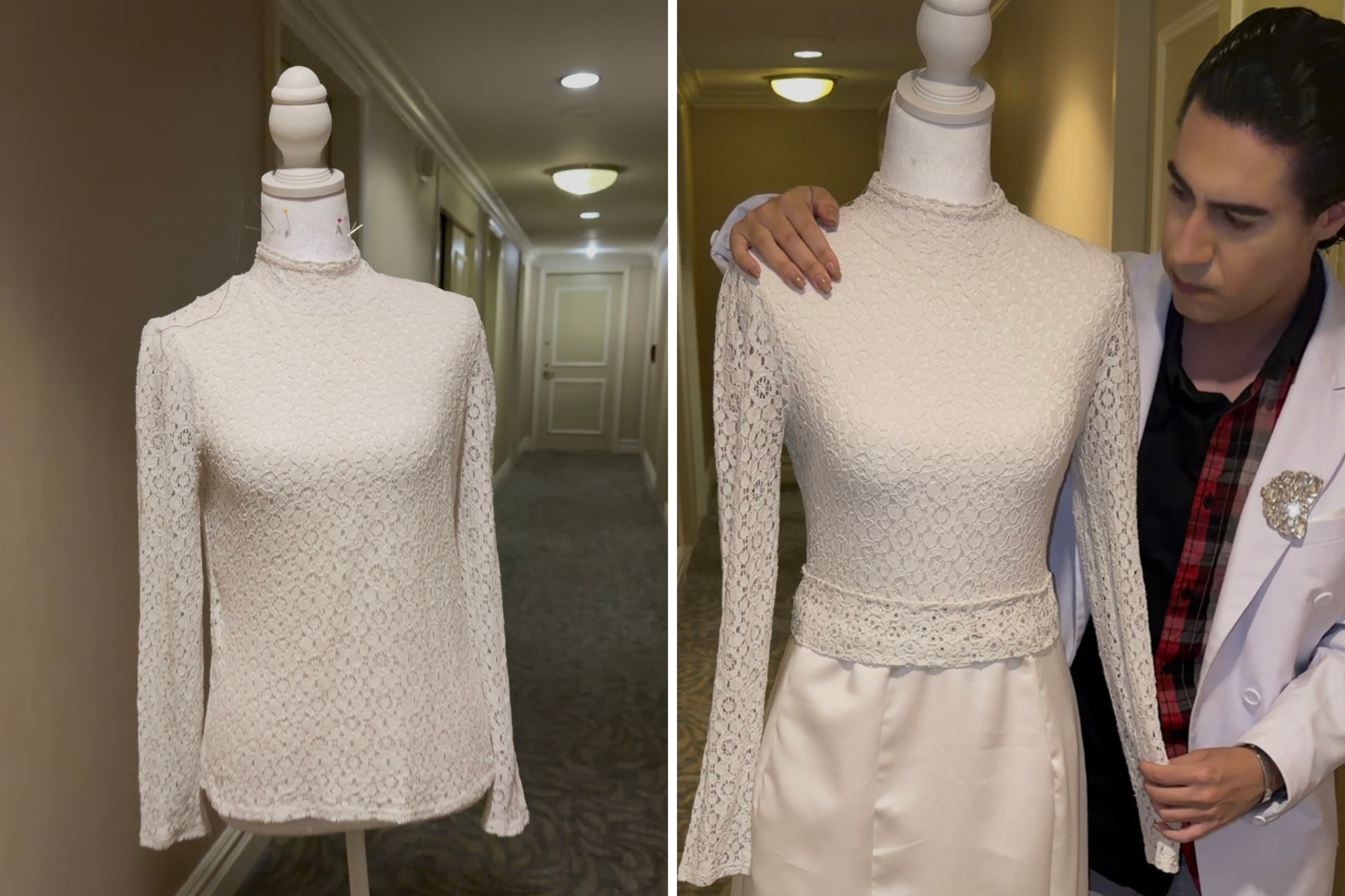 Man thrifts $6.99 lace top—then creates unique wedding dress for stranger