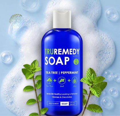A tea tree oil and eucalyptus body wash