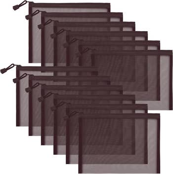 Set of 12 mesh zippered bags