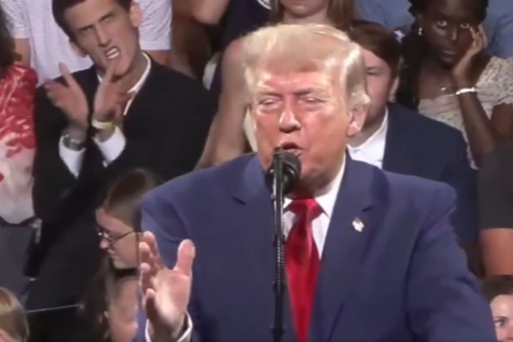 Trump rally attendee repeatedly mimics president's hand movements