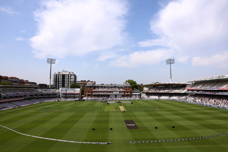 Cricket - Women's Test Match - England v India - Lord's Cricket Ground, London, Britain - July 10, 2026 General view inside the stadium as players line up before the match Action Images via Reuters/Peter Cziborra