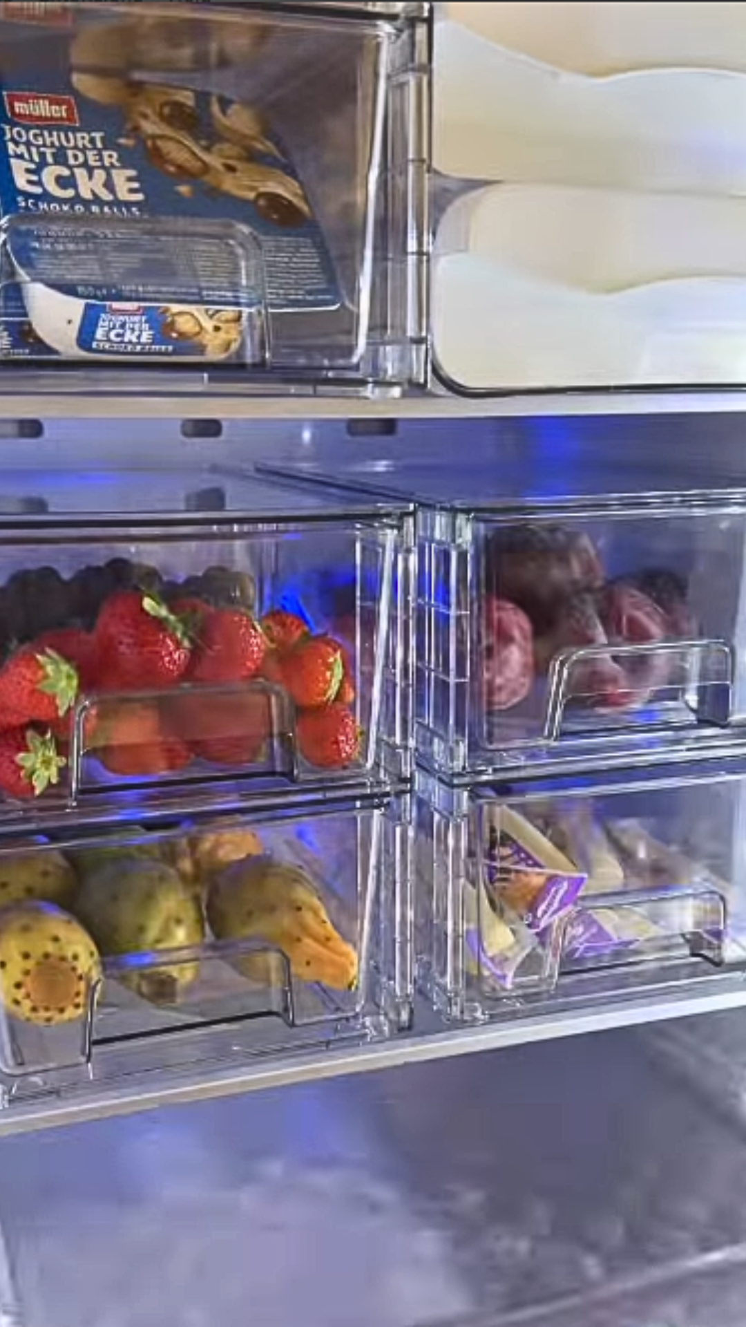 Refreshing fridge restock with fresh fruits and healthy snacks