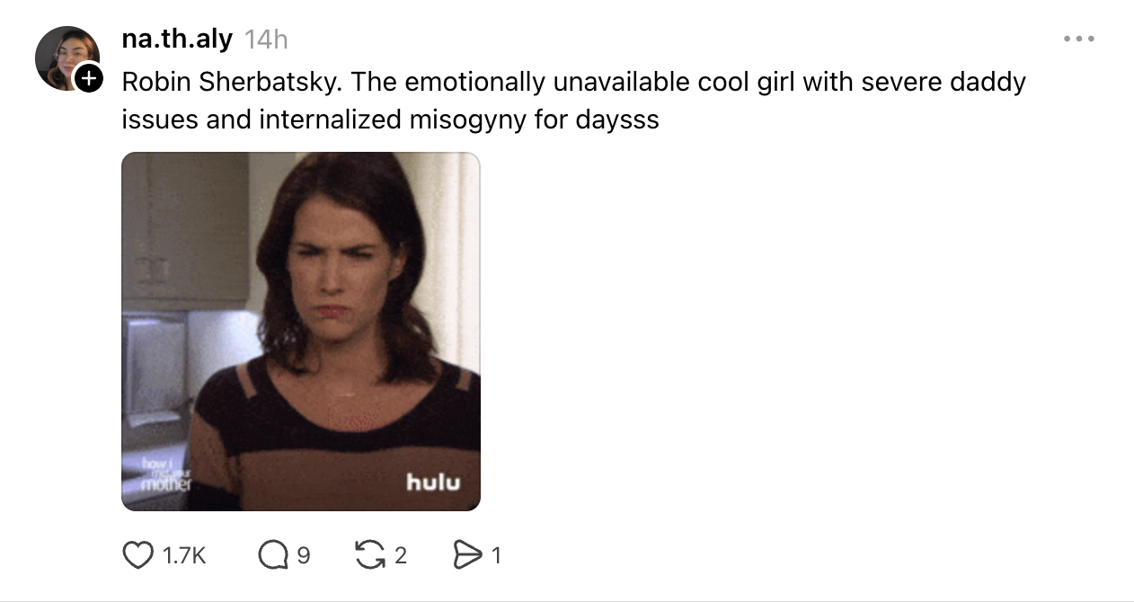 GIF of a thoughtful woman with a caption joking about personality traits