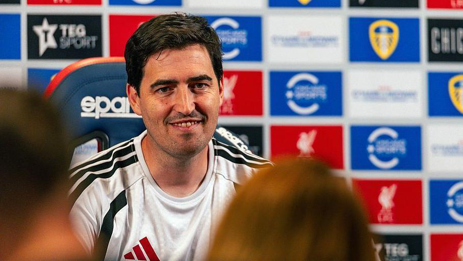 Andoni Iraola during a news conference in Chicago