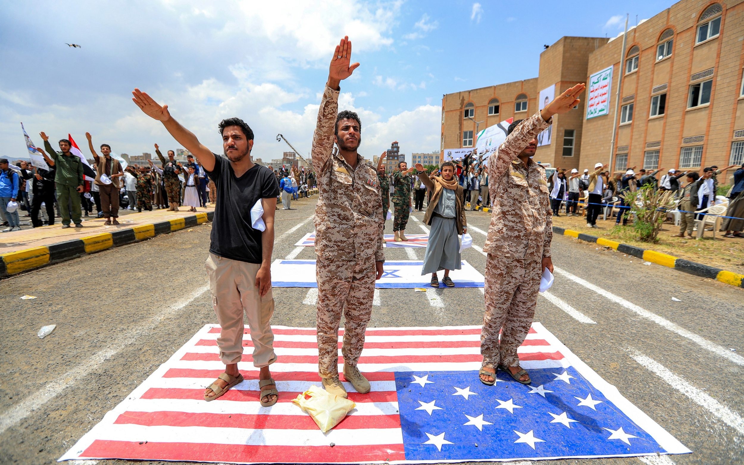 University students show their support for the Houthi movement amid escalating tensions with Saudi Arabia