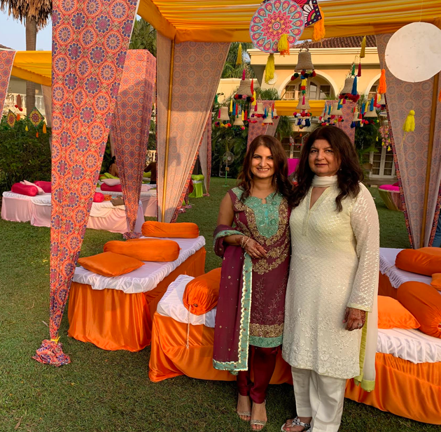 The author and her mom in Mumbai in 2021 celebrating at her cousin's wedding after the egg freezing procedure.