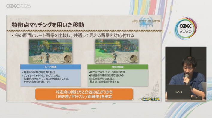 Matching feature points based on route footage and metadata to navigate fields ©Capcom