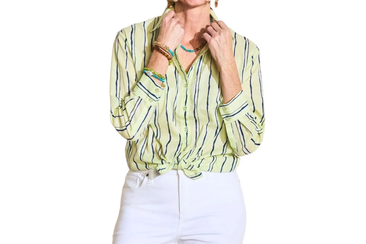 Cotton Voile Collared Striped Shirt