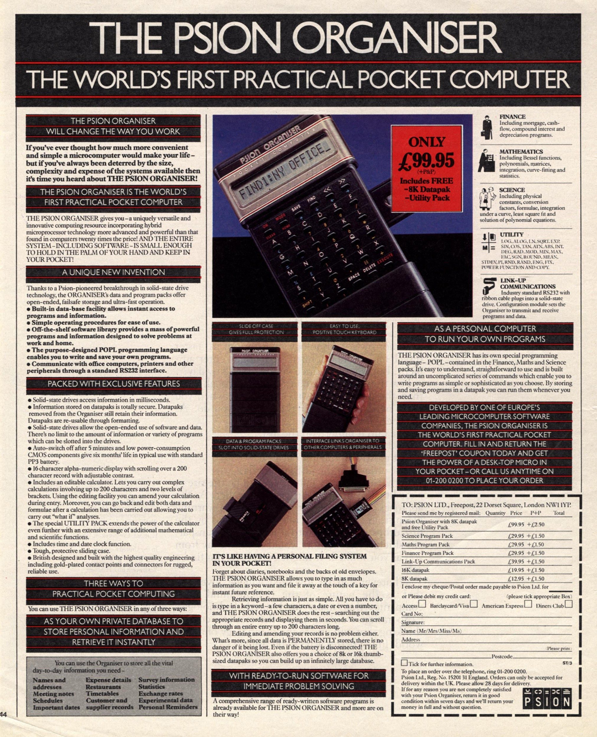 1980s magazine advert for Psion