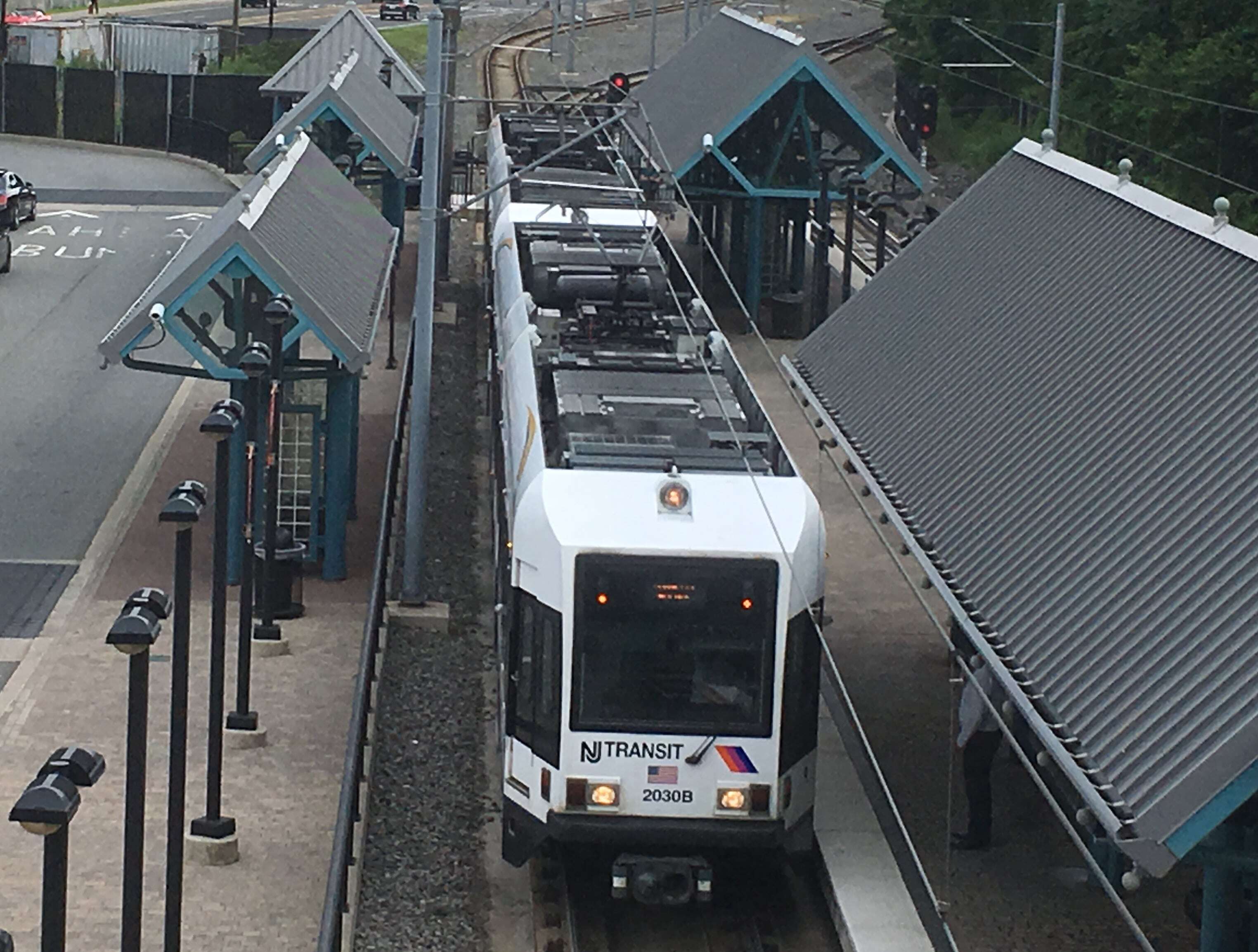 A Hudson-Bergen Light rail train leaves Weehawken, the second to last stop from the end of the line in North Bergen. A group is circulating petitions for more frequent service and extending the line to Bergen County.