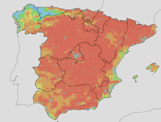 The vast majority of Spain is at 'extreme' risk of a wildfire on Friday (AEMET)