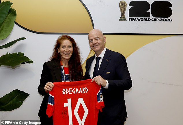 Norwegian Football Federation President Lise Klaveness pictured with Gianni Infantino
