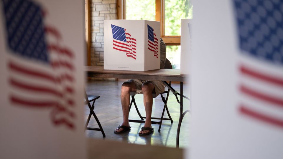A voter fills out their ballot at a polling place in Marion, Iowa, on June 2. - Stephen Maturen/Getty Images