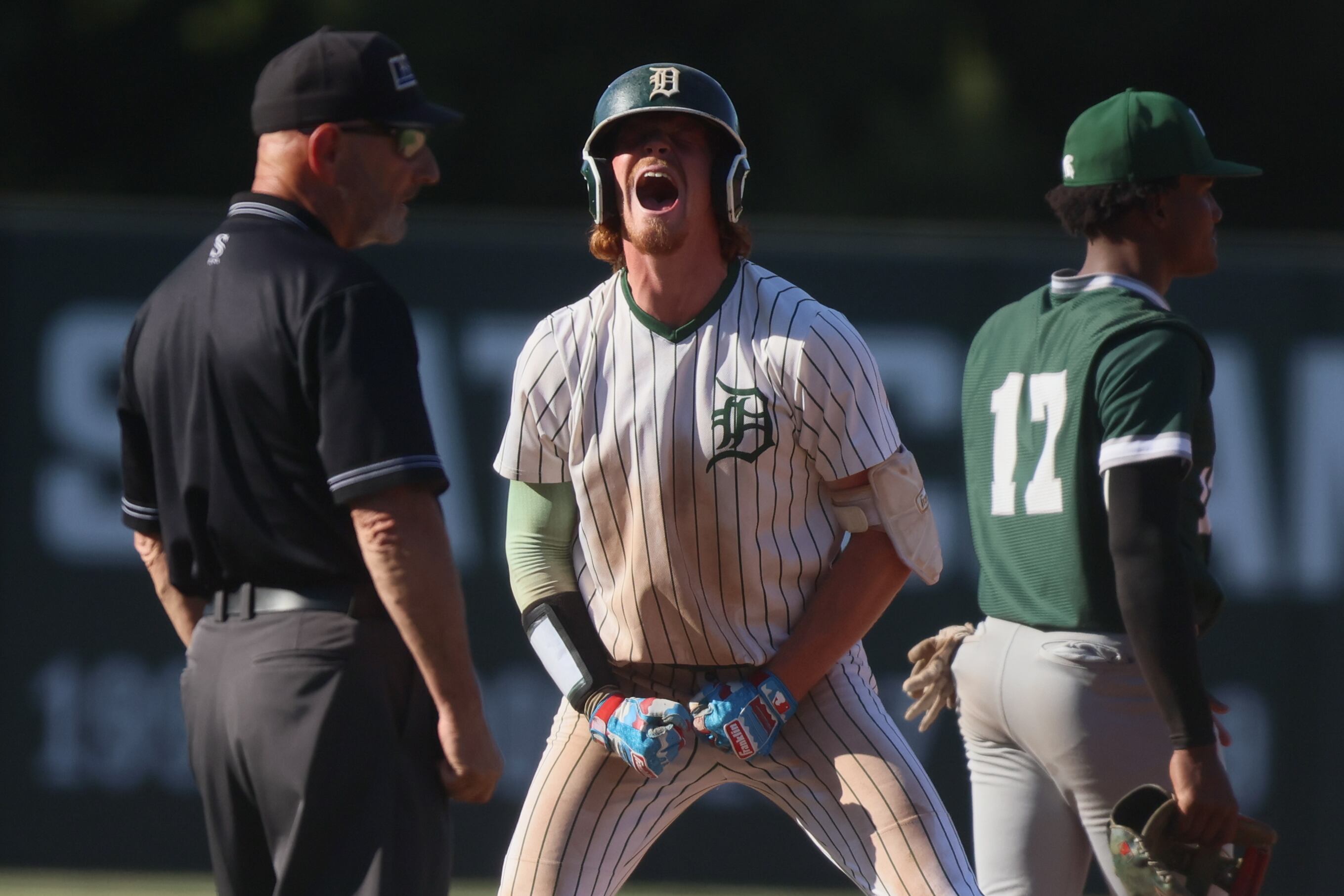 Finn OLoughlin (3) of Delbarton celebrates his second triple of the day during the NJSIAA North, Non-Public A sectional final between Delbarton and DePaul at Fleury Field in Morristown, NJ on 6/4/2026.