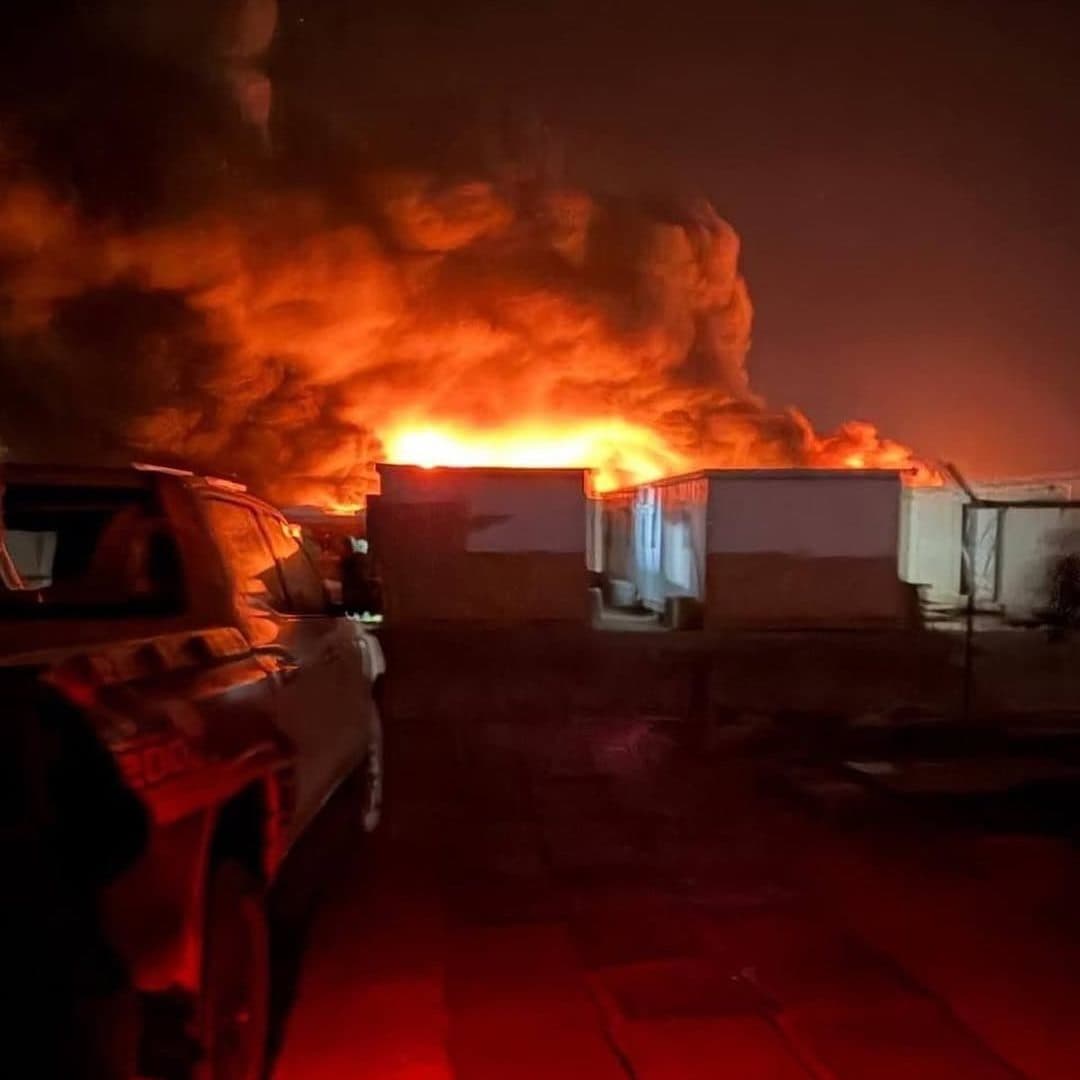 A fire breaking out at an air base in Jordan