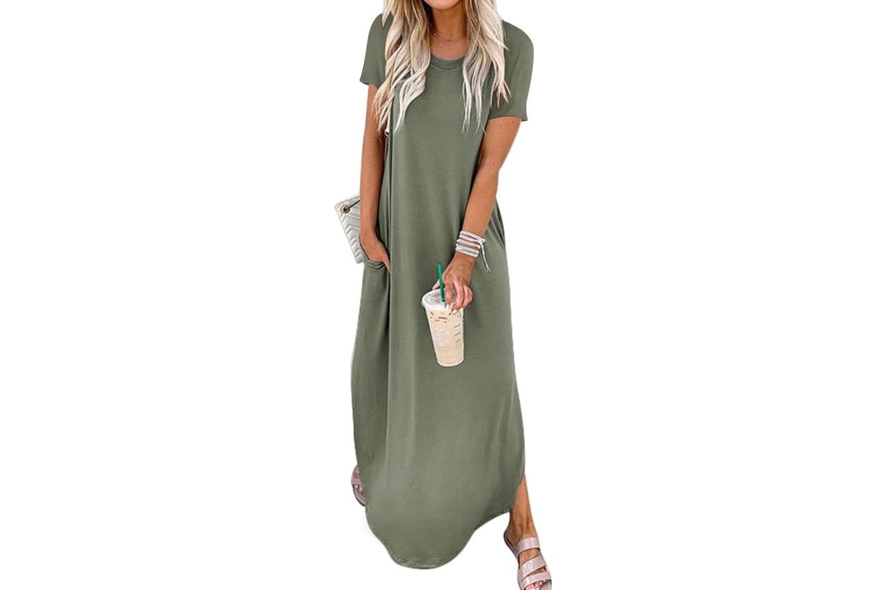 Anrabess Womens Summer Maxi Dress Short Sleeve Casual Loose Long T Shirt Dresses