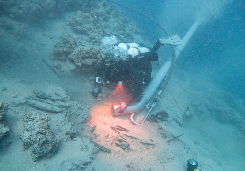 An underwater archaeologist works at a Byzantine shipwreck near Polace on the island of Mljet