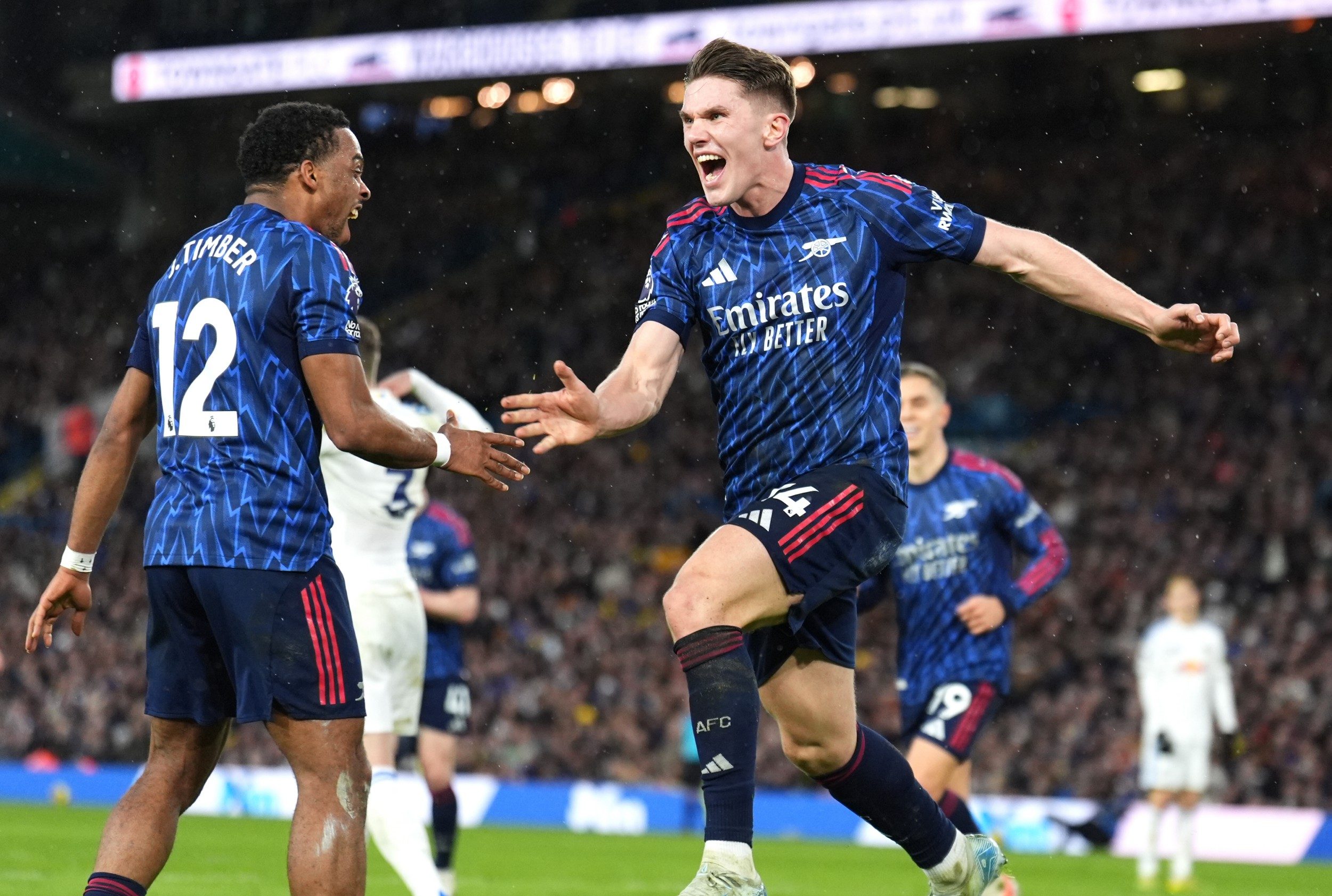 Jurrien Timber (left) and Viktor Gyokeres helped Arsenal to their first league title in 22 years
