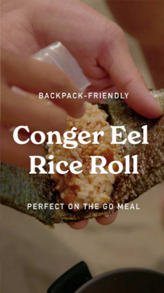 Delicious outdoor rice rolls with fresh conger eel
