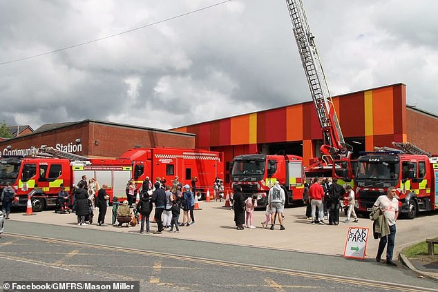 Three firefighters are facing punishment after they took children for a ride in their fire engine - including one boy recovering from cancer. Here, Rochdale Fire Station holds its open day on June 6. It is not confirmed if this was the station at which this occurred