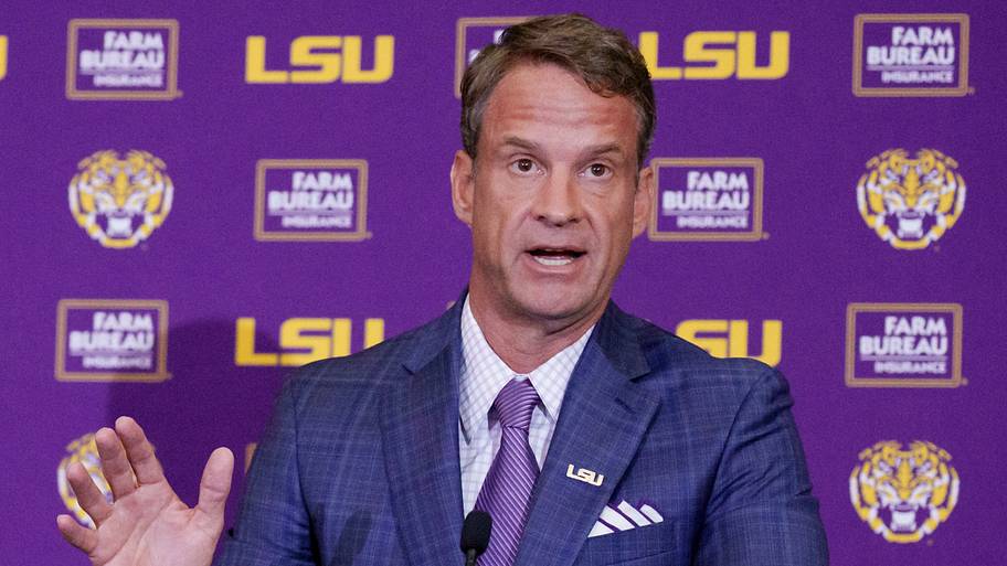 LSU Tigers' new head coach Lane Kiffin speaks at the South Stadium Club.