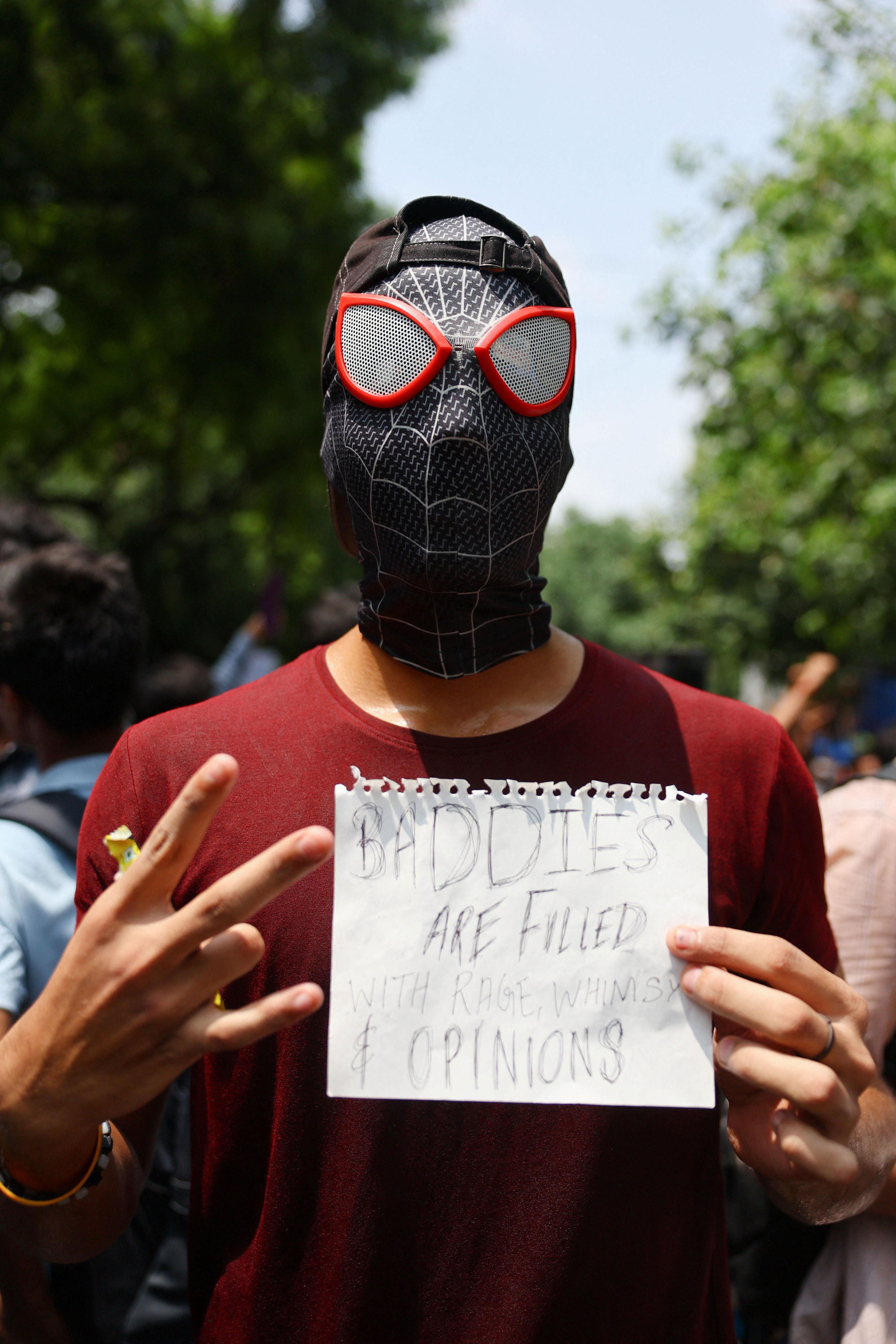 Demonstrators dressed as Batman, Spider-Man, Superman, and Iron Man all made appearances (Reuters)