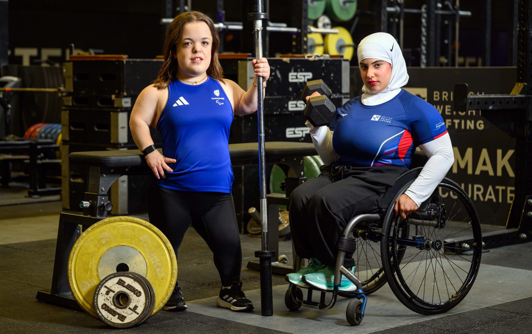 Para powerlifters Lottie McGuinness (left) with Doaa Shayea