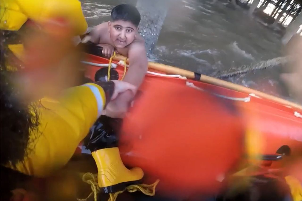 Subby (10) and his cousin Kizza (12) were trapped beneath the pier, desperately clinging to its supports as powerful waves crashed over them. Blackpool