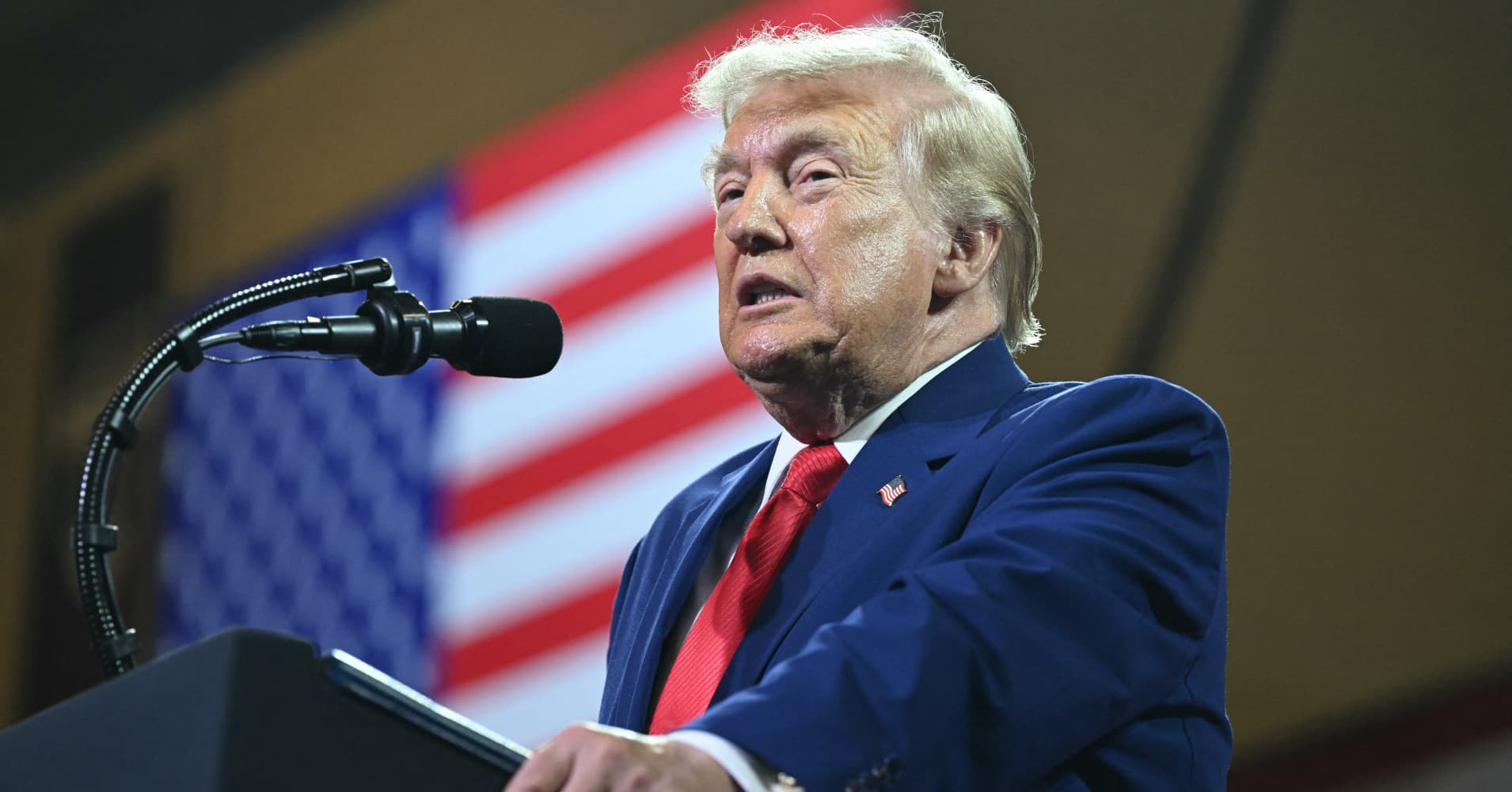US President Donald Trump speaks at Wheeler High School, in Marietta, Georgia, on July 22, 2026.