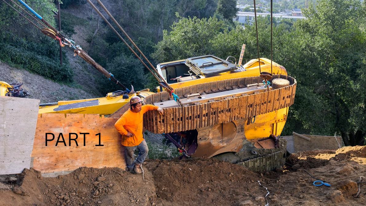 Part 1 - Excavator rolls down hill! (Our hardest job yet)