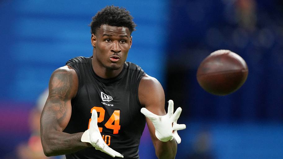 Georgia State wideout Ted Hurst (WO24) during the NFL Scouting Combine at Lucas Oil Stadium.
