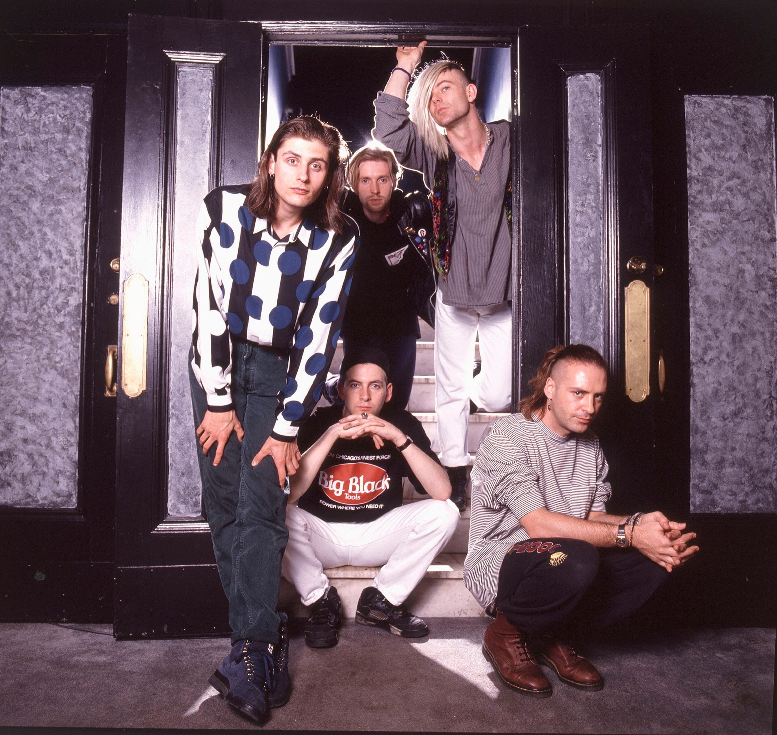 Jesus Jones photographed in 1991. From left: Mike Edwards, Jerry De Borg, Gen (Simon Matthews), Al Doughty and Iain Baker