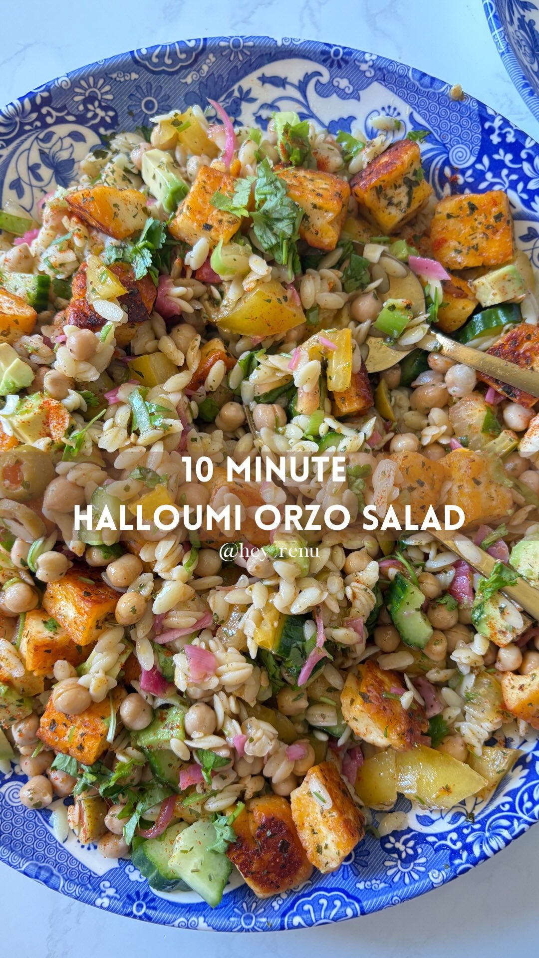 10 minute halloumi orzo salad perfect for meal prep
