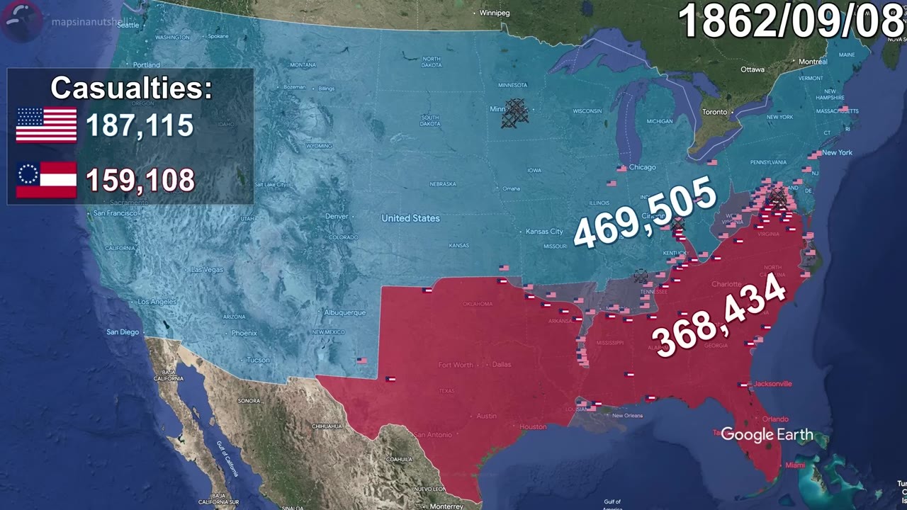 The American Civil War mapped every day with moving armies