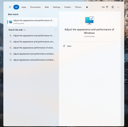 An image of Windows 11 search.