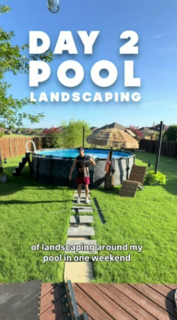 Backyard pool makeover day 2 shows big landscaping progress