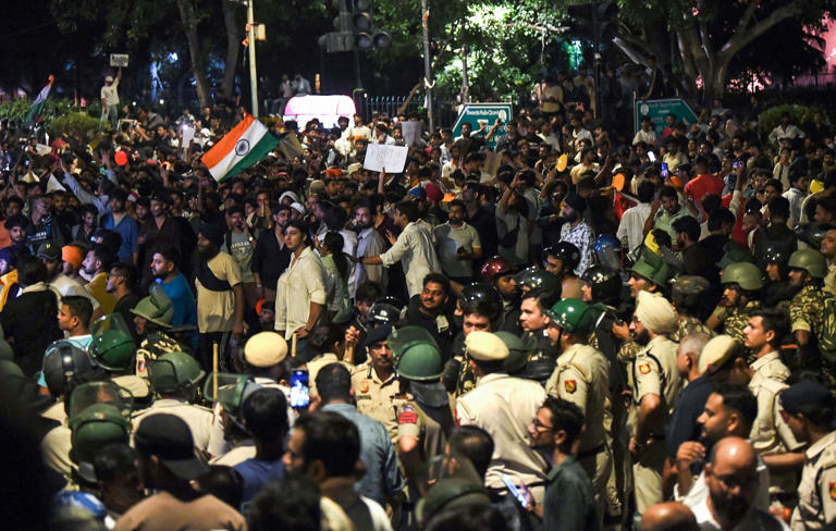 Heavy police force deployed as protesters in large numbers continue their protest in support of the Cockroach Janata Party (CJP), demanding the resignation of Union education minister Dharmendra Pradhan over alleged examination irregularities and NEET paper leak