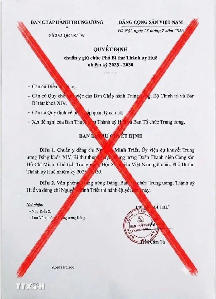 Huế: Văn bản về công tác nhân sự lan truyền trên mạng xã hội là giả mạo