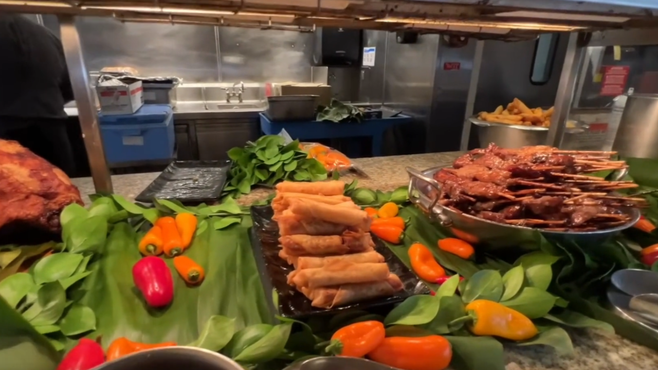 Asian food buffet secrets featuring sushi lechon and desserts