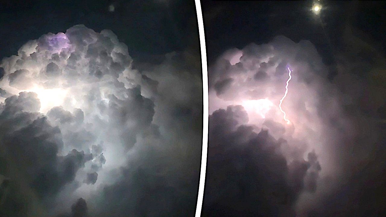 Front row seat view! Passenger films spectacular lightning storm from above