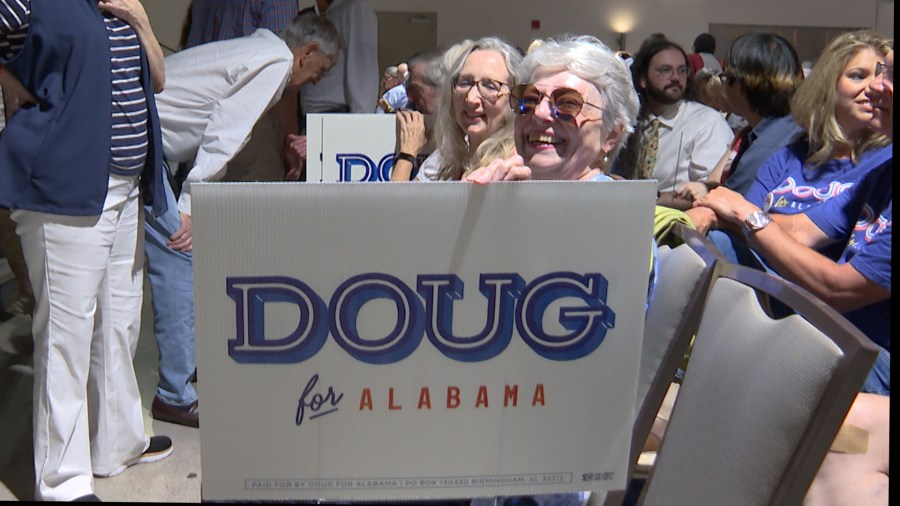 Doug Jones answers questions in Huntsville town hall