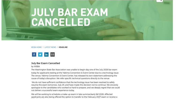 Hundreds of law school grads left in limbo after Washington State Bar Exam was cancelled hours before it began