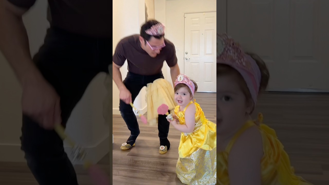 Adorable toddler struts around the house in mom's high heels