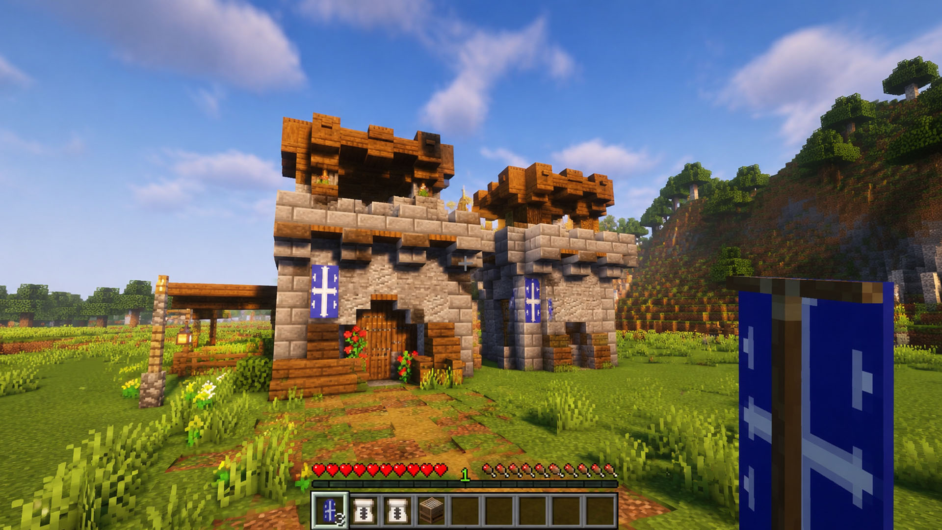 This stone fortress entrance uses wood and classic details
