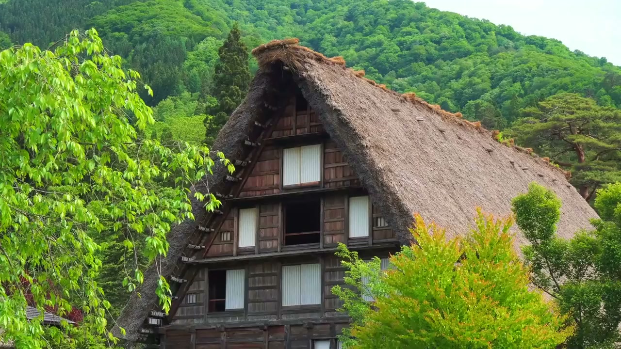 Shirakawa-go, Japan: Drone glides over thatched village