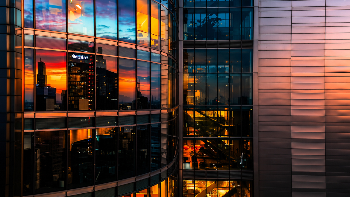 Sunset reflections on Frankfurt’s modern skyline