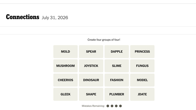 Get today's NYT Connections puzzle hints and answers for July 31, 2026