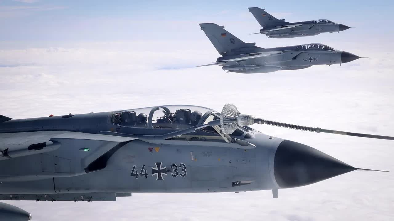 RAF Voyager refuels European fighter jets in flight