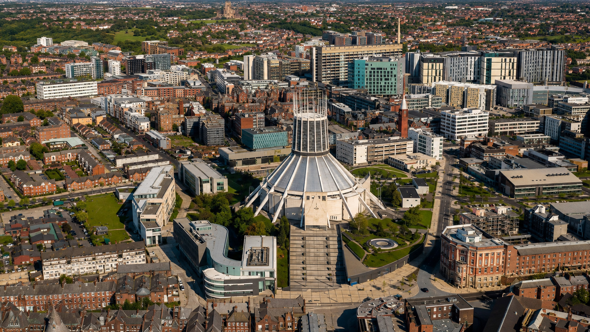 Aerial view of Liverpool Metropolitan Cathedral