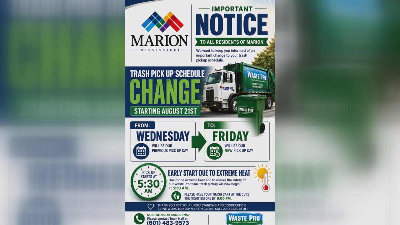 Town of Marion announces new residential trash collection schedule